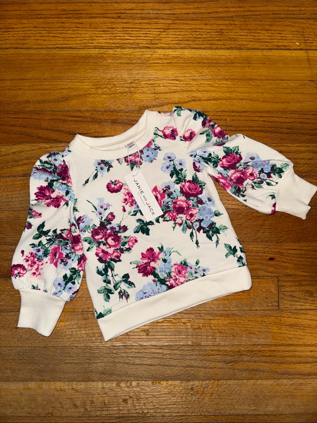 Janie & Jack Baby Girl Cream Floral Puff-Sleeve Sweatshirt